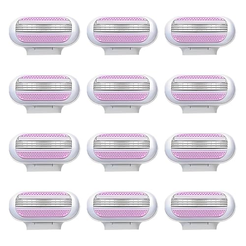12 Piezas Recambios para Maquinilla de Depilación de Mujer, Compatibles Venus, Cuchillas de Afeitar para Mujer, 3 Hojas de Afeitar de Acero Inoxidable, Bandas Lubricantes para Afeitado Suave y Precis
