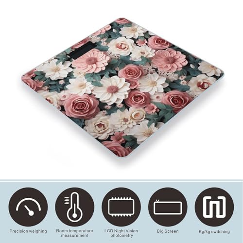 Báscula digital de cuerpo flores rosa y verde miniatura 3