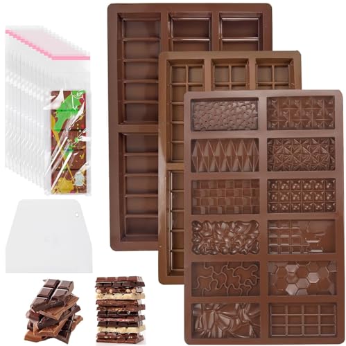PHPHIXI 3 Stück Schokoladenform Silikon Silikonform Schokolade mit Schaber und Tasche Dubai Schokolade Original Schokoladenform für Nüsse Schokolade Backen