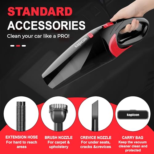 Image of KP-CVC10 4500PA Car Vacuum Cleaner | 2-in-1 Wet Dry Portable 12V Handheld Vacuum | Strong Suction, HEPA Filter, Nozzle Tools for Car Cleaning