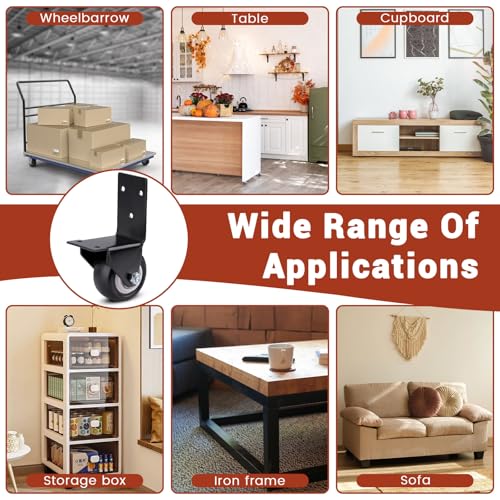 2 in 4 Pieces Side Mount Casters Heavy Duty, Rubber L Shape Plate Wheels for Furniture Set, Black Furniture Locking Casters for Table Cabinet Toolbox Loading Capacity