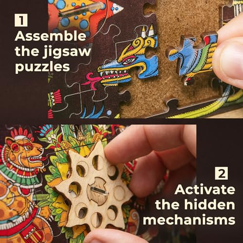Image of iDventure Cluepuzzle Pyramid of the Sun, Puzzle Box for Adults and Families | Jigsaw Puzzle meets Escape Room Game, 4 Jigsaw Puzzle Motifs, Wooden 3D Puzzle, Gift for Puzzle Lovers, Family-friendly, 10+
