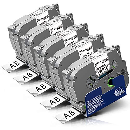 5x Labelwell 24mm x 8m Noir sur Blanc Compatible Ruban Remplacement pour Brother TZ Tze-251 Tze251 pour P-touch CUBE PLUS PT-P710BT PT-P750WVP PT-P750W PT-P700 PT-H500LI PT-E550WVP PT-E500VP PT-D600VP