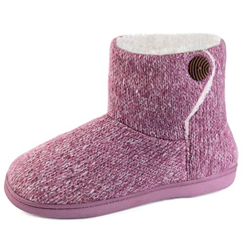 ULTRAIDEAS Women's Soft Yarn Cable Knit Bootie Slippers Memory Foam Indoor & Outdoor Shoes w/Adjustable Suede Lace (Large / 9-10 B(M) US, Purple)