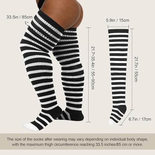 Image of DRESHOW Plus Size Thigh High Socks Striped Over Knee Long Boot Stockings Knee High Tube Socks Leg Warmers for Women