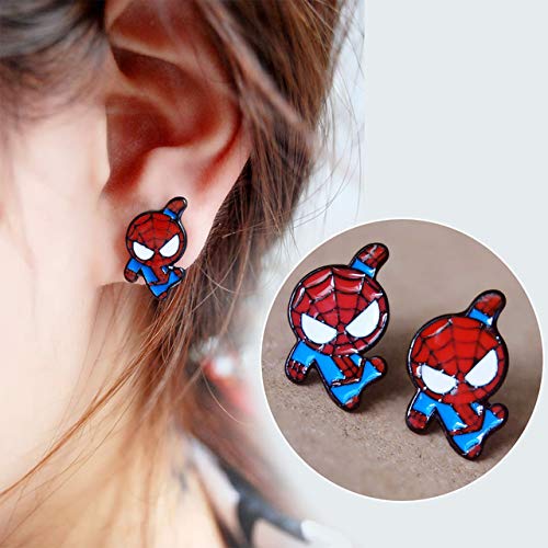 Lovely Cartoon Spider Man With Charm Section Web Brass Necklace Cool Jewelry For Women Girls (Earring) #TOP1