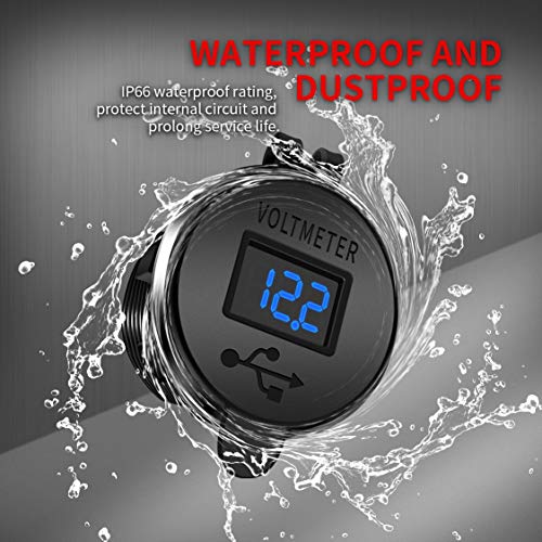 DaierTek-2pcs-12V-Dual-USB-Charger-Socket-for-Automotive-Car-Marine-RV-RZR-Boat-ATV-Bus-Truck-Quick-Charge-30-Waterproof-with-Blue-LED-Voltmeter-and-Wire-Fuse-DIY-Kit