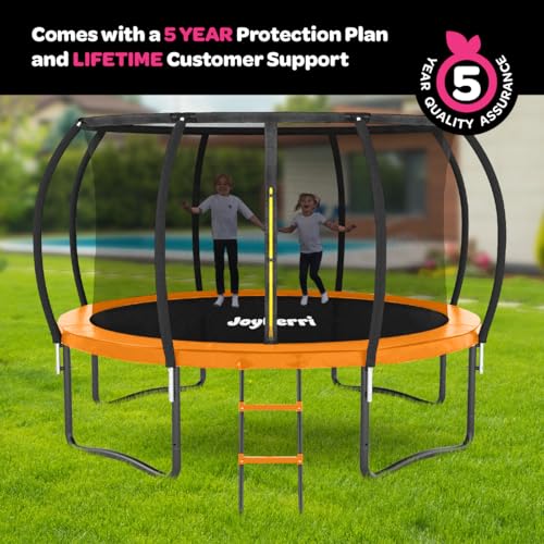 Image of JoyBerri Upsurge Trampoline Outdoor - ASTM Certified Safe 8Ft 10Ft 12Ft 14Ft 15Ft 16Ft Recreational Trampoline for Kids and Adults. Anti-Rust Coating with Enclosure Net, Ladder, Sprinkler & LED Lights