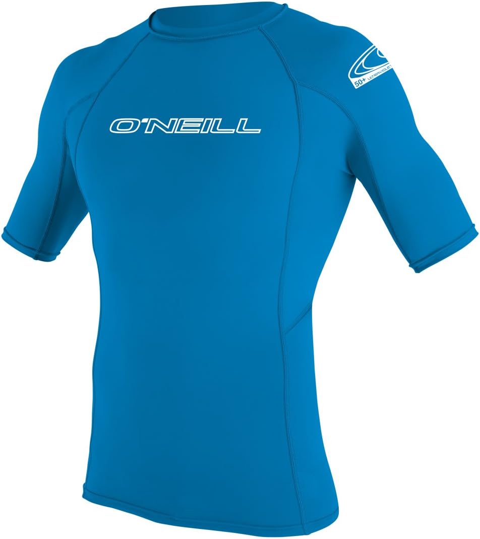 O'Neill UV Sun Protection Youth Basic Skins Short Sleeve Crew Sun Shirt Rash Guard, Bright Blue, 4