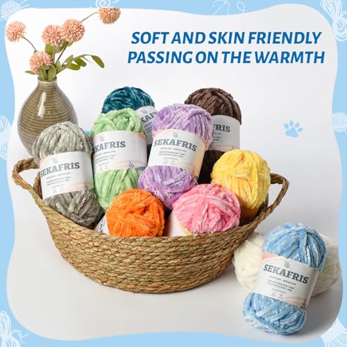 Image of Fuzzy Chunky Chenille Yarn for Crocheting,Soft Plush Yarns for Hand Knitting,Bulky 3x100g(3x49.2 yd) Baby Blanket Yarn for Crocheting Amigurumi,Crochet Fluffy Velvet Yarns (3 Dewberry