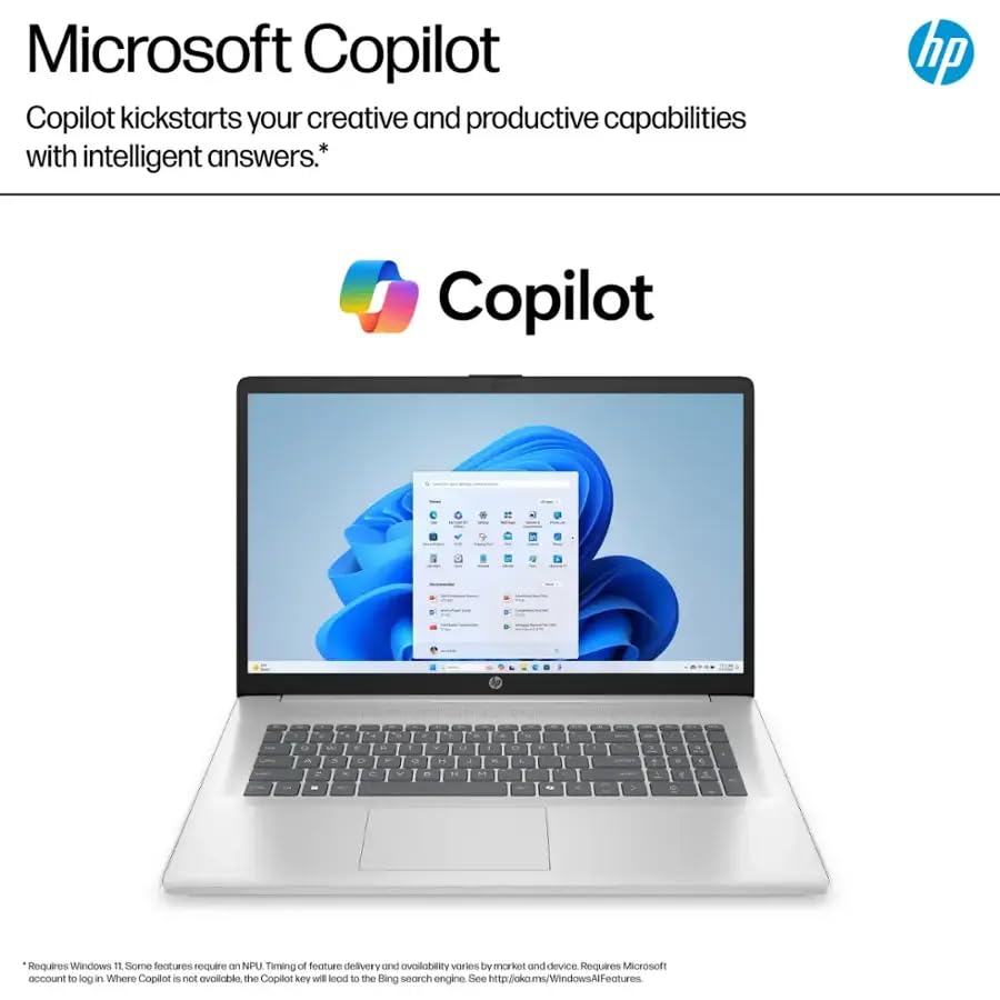 Image of HP 17.3 inch HD+ Laptop for Business and Students - with Office Lifetime License, Intel 8 Core i3 Processor, 250 Nits IPS Anti-Glare Display, Fast Charge, AI Copilot, Win 11 Pro (16GB RAM | 512GB SSD)