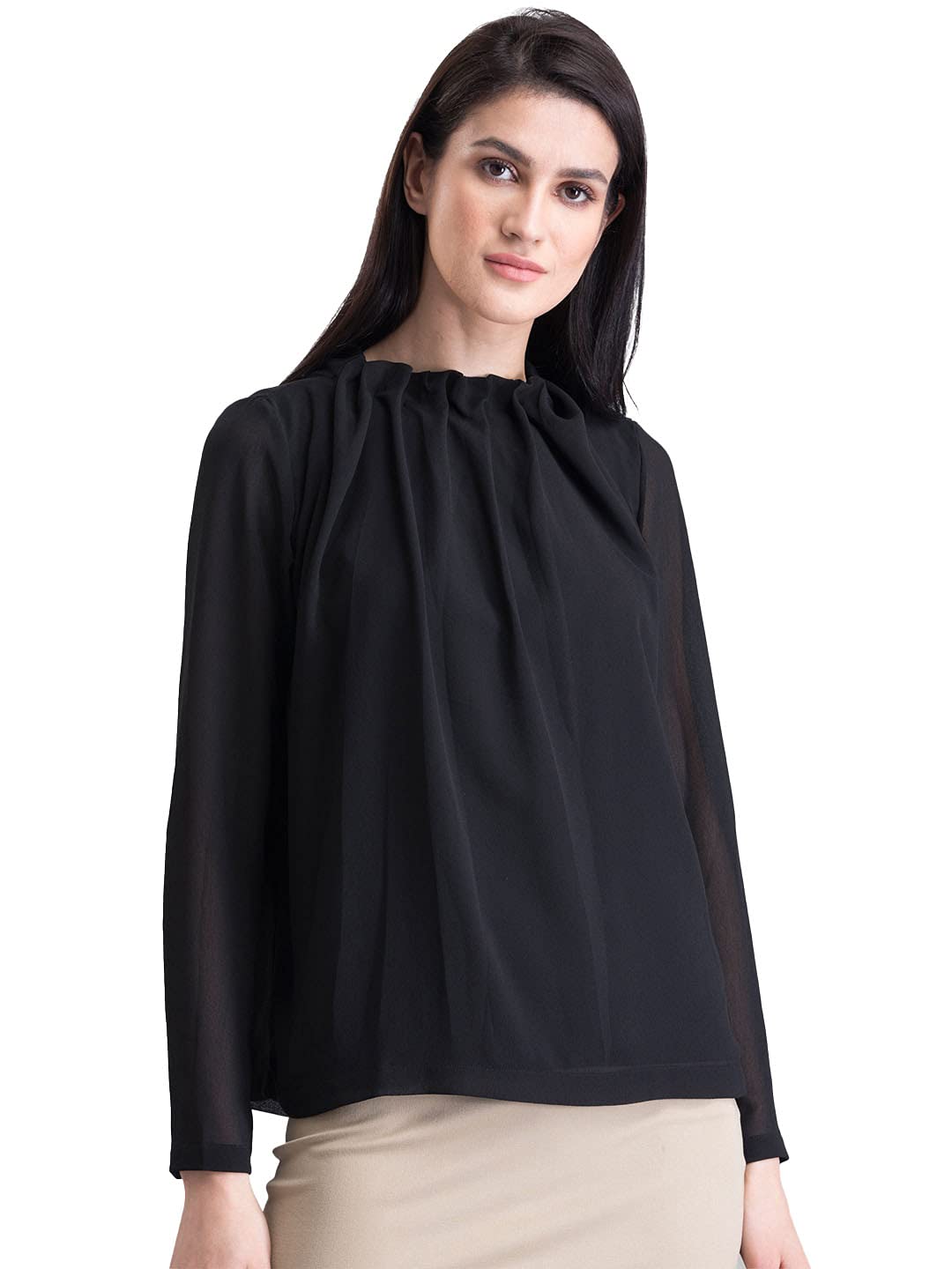 Women's Polyester Solid Long Sleeve Regular Fit Top (TP476BLAC)-image-28