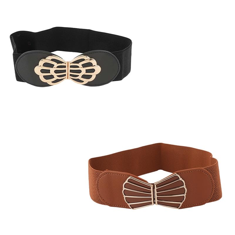 style shoes Women Cotton Waist Belts | Elastic Stretchy Wide Belts for Dress, Coat, Jumpsuit | Combo Pack of 2 (Brown and Black) (KnS647)-picture-15