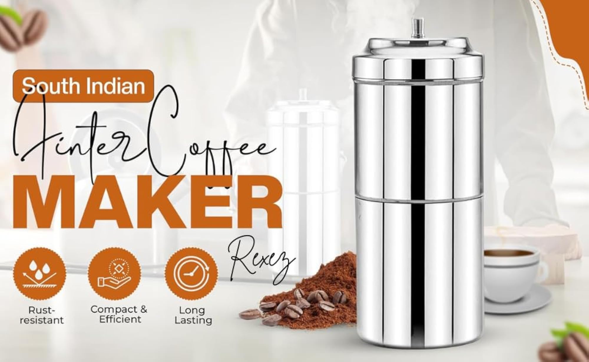South Indian Filter Coffee Maker, Stainless Steel, 200 Ml Capacity