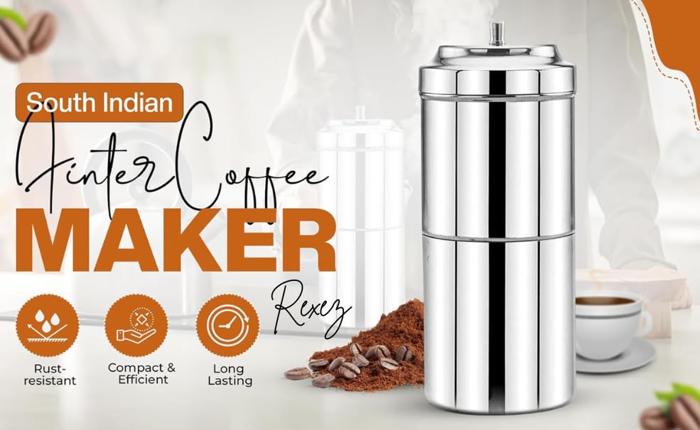 Image of South Indian Filter Coffee Maker - 200 Ml | 2-4 Cups | Stainless Steel | Filter Coffee Maker | Madras Kaapi Kappi | Coffee Brewer (Stainless-Steel)