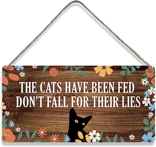 Image of Country Style Wall Decor The Cats Have Been Fed Wooden Signs Rustic Hanging Wall Plaque Sign Home Decor Cat Lover Present 10x5 Inches