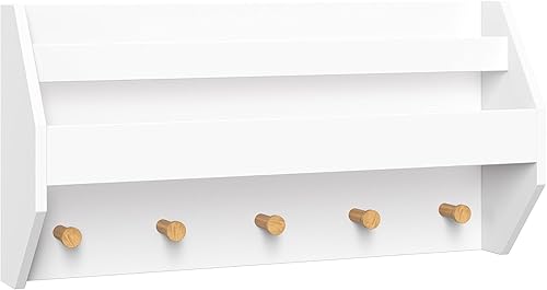 RiverRidge Estante de pared para niños con estantería y ganchos, tamaño único, color blanco