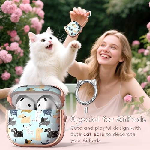 Image of for AirPods 4 Case with Cleaning Kit, Cute Cat Ear Print Design & Cute Buckle, Inverted Phone Holder Design, Top Safe Lock Buckle Design, for Girls AirPods 4 case 2024, Rose Gold Animal