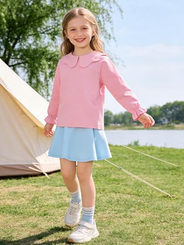 Image of 12M-14Y Toddler Baby Girls Peter Pan Collar Blouse Kids Girl Solid Color Puff Sleeve T-Shirts Casual Tee Tops