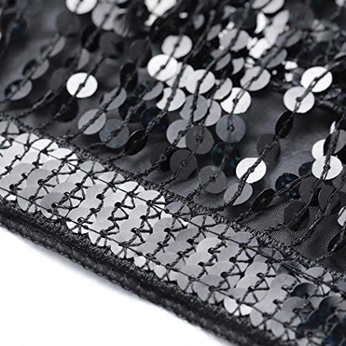 Women Belly Dance Sparkle Cowgirl Metallic Glitter Skirt Sequin Fringe Skirts Hip Scarf Skirt Fashion Party Skirt Costume Black #TOP4