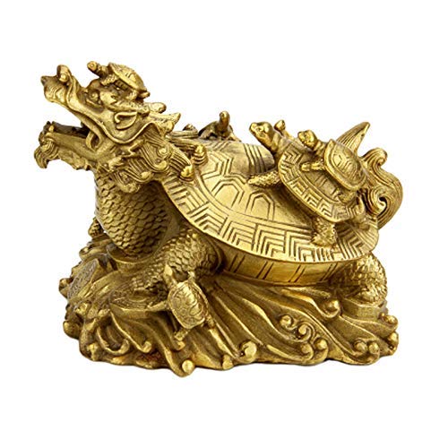 Statue Dragon Tortue Laiton Massif Feng Shui de Longévité