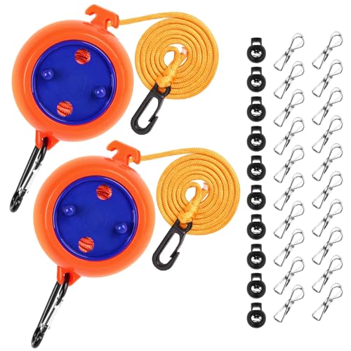 Flintronic 2 Pack Retractable Reel Clothesline, 10m Portable Tangle-Free Travel Clothesline, Adjustable Camping Clothesline with 10 Fixed Buckles & 20 Clothespins for Indoor Outdoor Travel - Orange - Image 9