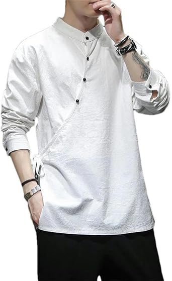 Mens Chinese Style Shirt Cotton Linen Tang Suit Hanfu Retro Stand-Up Collar Clothes Harajuku Tops Clothes Men Clothing