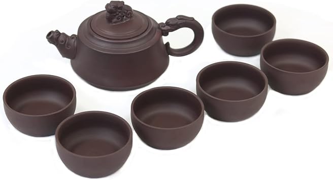 Dahlia Zisha 7 Pcs Gongfu Tea Set in Gift Box Tea Pot + 6 Tea Cups, Pi Xiu