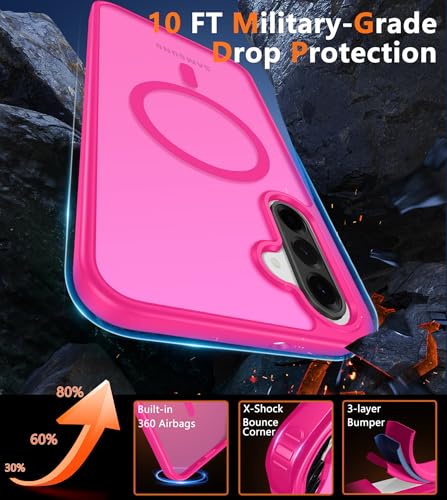 Image of FNTCASE for Galaxy A26 5G Phone Case: Magnetic Matte Translucent Military Grade Drop Protection Cell Phone Cover - Slim Rugged Durable Shockproof Protective for Samsung A26 Cases - Hot Pink