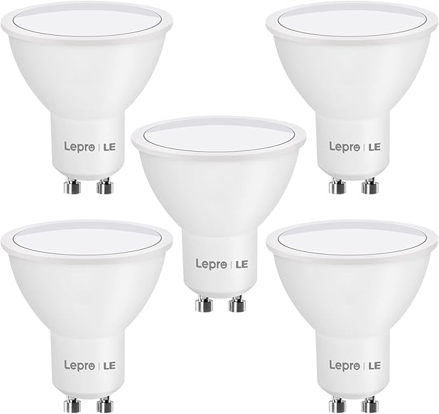 Lepro GU10 LED Bulbs, Cool White 5000K, 4W 345lm Energy Saving Light Bulbs, 32W Halogen Spotlight Equivalent, 100° Beam Angle, Daylight White, AC 220V-240V, Non-dimmable, Pack of 5
