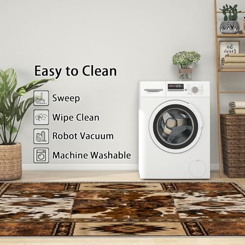 Tapete decorativo estampado vaquero 7x9 ft beige marrón miniatura 6