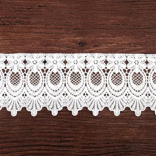 Elegante aplique de encaje de malla blanca de 15 yardas con bordado floral 3