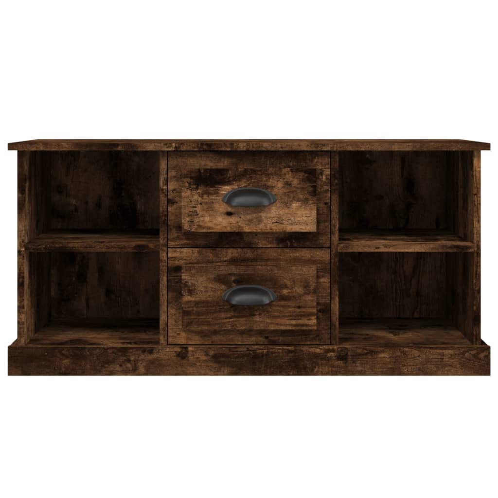 Générique Szafka pod telewizor drewno inżynierskie 99,5x35x48 cm Chene Fume | 4 otwarte przegródki, 2 szuflady, magazyny DVD, wytrzymały top, łatwy montaż