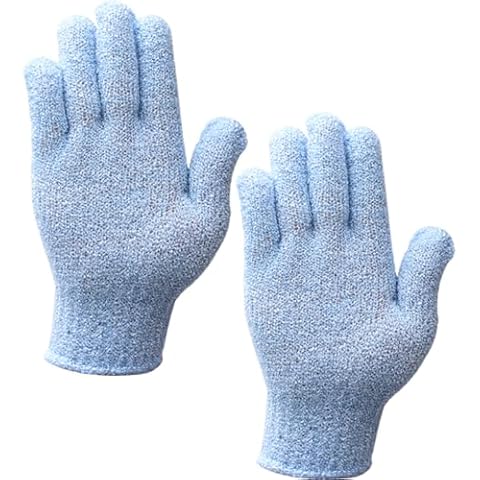 IBLUE Shower Gloves,Double Sided Exfoliating Bath Gloves,Shower Body Scrub Gloves For Women & Men Deep Clean Skin Spa Massage Beauty Skin Shower Scrubber Bathing Accessories,#P207 (1pair Blue) Cover