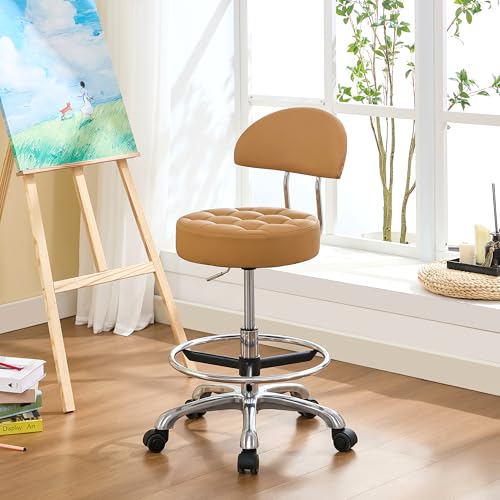 FIRAVOE Rolling Chairs for Desks (Adjustable Height 20"-27") (Comfortable Salon Chair) Makeup Vanity Chair 300lbs Capacity (Caramel Brown) by FIRAVOE - Used condition - US$74.81
