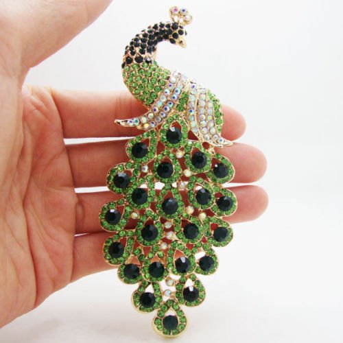Image of TTjewelry Vintage Peacock Bird Rhinestone Crystal Brooch Pin Art-Deco Style Bird Pendant
