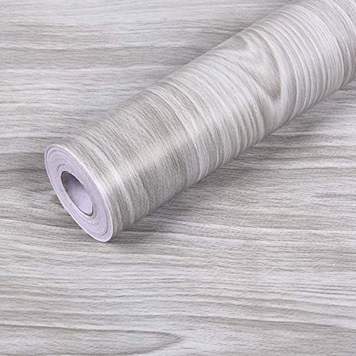 17.7 x 355 Inches Wallpaper Gray Wood Contact Paper PVC Stick and Peel Self Adhesive Wallpaper Decorative Wall Covering Easy to Clean Thickening Waterproof Wall Paper