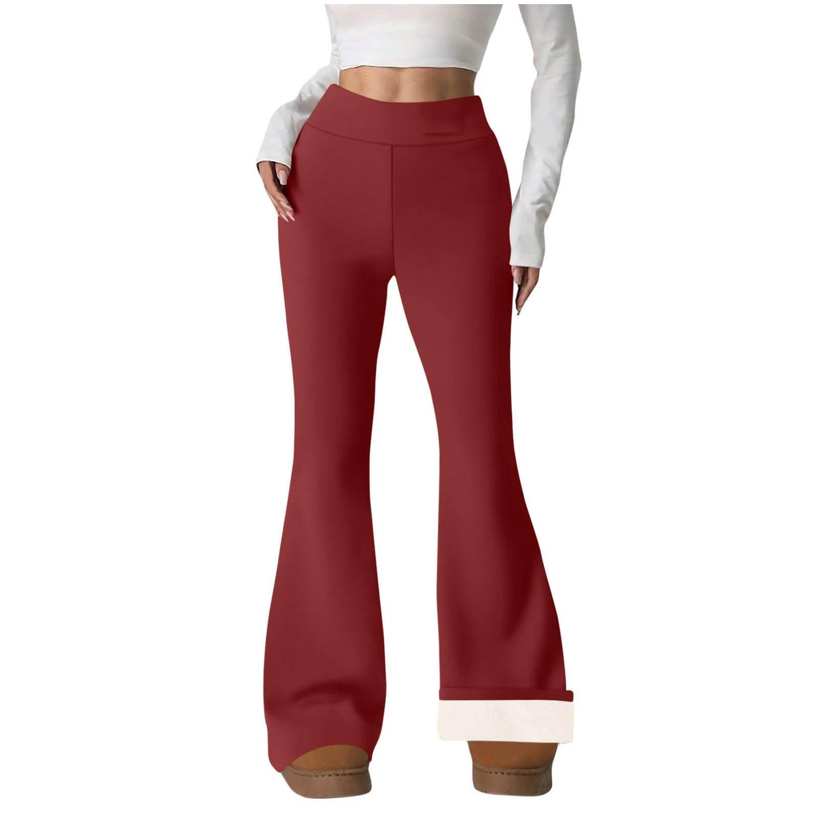 Fleece Lined Pants Women Winter Thermal Warm Flare Leggings Comfy Soft High Waisted Yoga Pants with Pockets