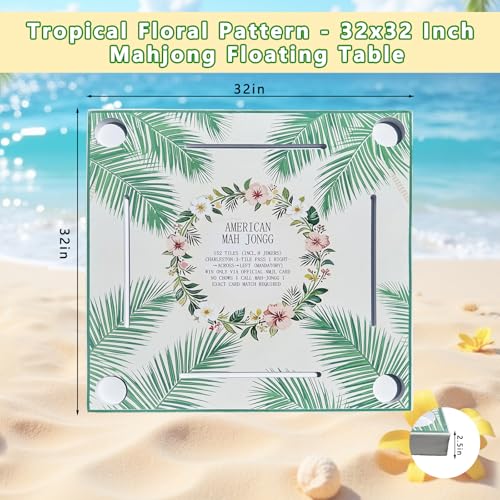 FILWY 32x32 Inch Tropical Floral Floating Mahjong Table for Pool - Game Tray with Official Rules for Swimming Pool Hot Tub Summer Party (White Base) — view 3