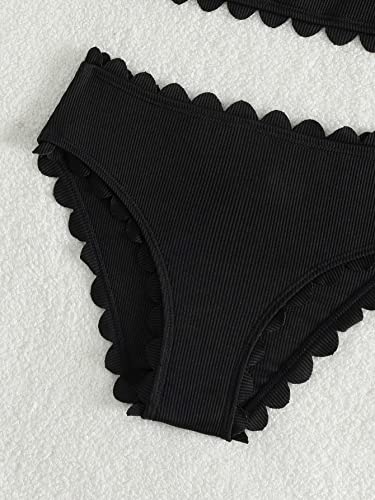 SHENHE Girl's Scallop Trim Scoop Neck Sleeveless Solid 2 Piece Bikini Swimsuits3