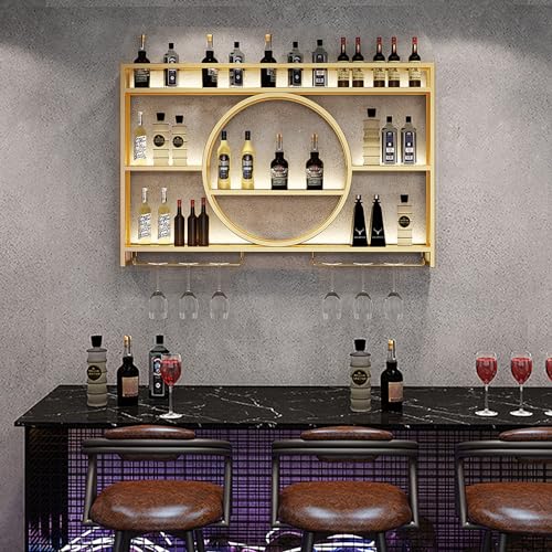 Casier à vin mural en métal avec éclairage LED et support verre