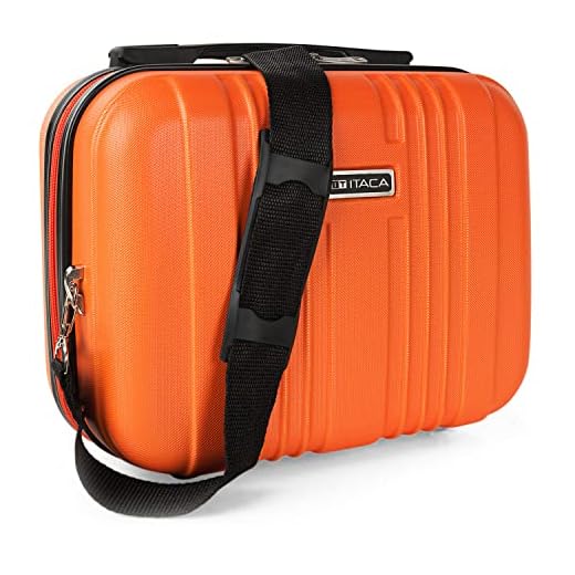 ITACA - Neceser rígido ABS Grande de Viaje Juvenil, Maleta de Aseo. Cierre Cremallera. Cinta Trolley, Asa de Mano y Bandolera. Material Resistente Ligero. T71535, Color Mandarina