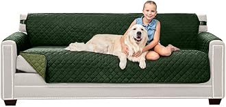 Sofa Shield Couch Slip Cover with Patented Strap, Cushion Protector, US Designed Reversible Stain and Dog Tear Resistant Slipcover, 78 inch Seat, Washable Covers for Dogs Pets, Hunter Green Sage