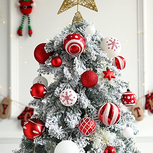 36Ct Christmas Ball Ornaments Sets, Red & White Shatterproof Balls For Christmas Tree Decorations Assorted Shapes And Sizes Hanging Ball For Holiday Festival And Party Decoration (Red White) #TOP2