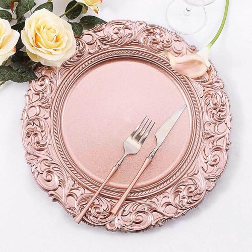 Platos decorativos desechables rosado oro 14" x12 miniatura 1