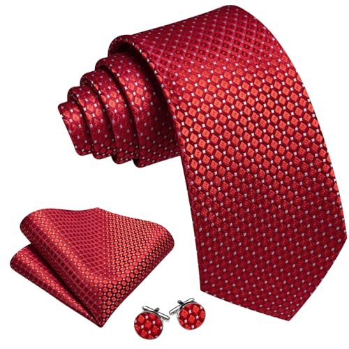 Image of YOHOWA Men Plaid /Striped Ties Set Silk Business Wedding Formal Fashion Necktie and Pocket Square Cufflinks Set
