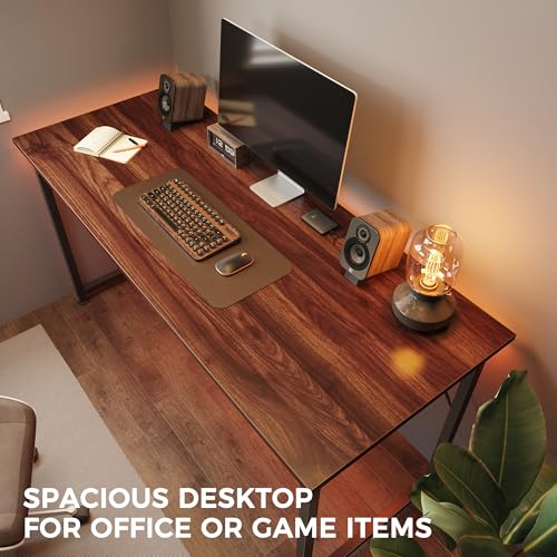 Image of Huuger Computer Desk, 48 Inch Office Desk, Gaming Desk with Storage, Writing Desk Work Desk for Home Office, Study, Modern Simple Desk, Large Legroom, Metal Frame, Walnut