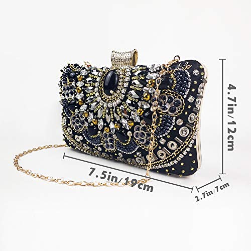 Womens Evening Clutch Bag Designer Evening Handbag Hand Bag,Lady Party Wedding Clutch Purse (Black-Beaded) #TOP2