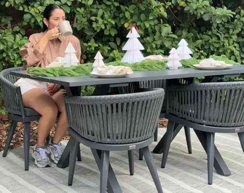 Image of PURPLE LEAF 5 Pieces Outdoor Dining Set with Patio Aluminium Dining Table and Wicker Chairs Modern Furniture Cushions Sets for Backyard Indoor Decor Kitchen Gray