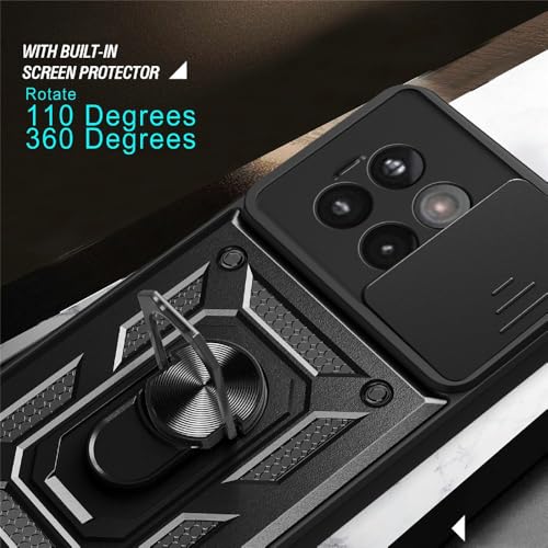 Image of Heavy Duty Back Case Cover for Oneplus 13R 5G, Shockproof Oneplus 13R Back Cover, Ring Case with Kickstand and Camera Protection Shutter - Black
